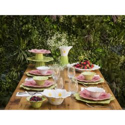 L Cosmos earthenware cake stand in green, 37 x 34.5 x 11 cm | Maria Flor