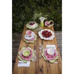 Soporte para tartas S Dalia de loza en rosa y verde, 31 x 28 x 10 cm | María Flor