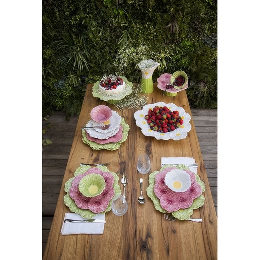 Soporte para tartas S Dalia de loza en rosa y verde, 31 x 28 x 10 cm | María Flor