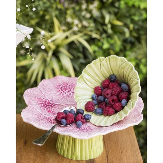 Soporte para tartas S Dalia de loza en rosa y verde, 31 x 28 x 10 cm | María Flor