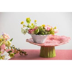 Soporte para tartas S Dalia de loza en rosa y verde, 31 x 28 x 10 cm | María Flor