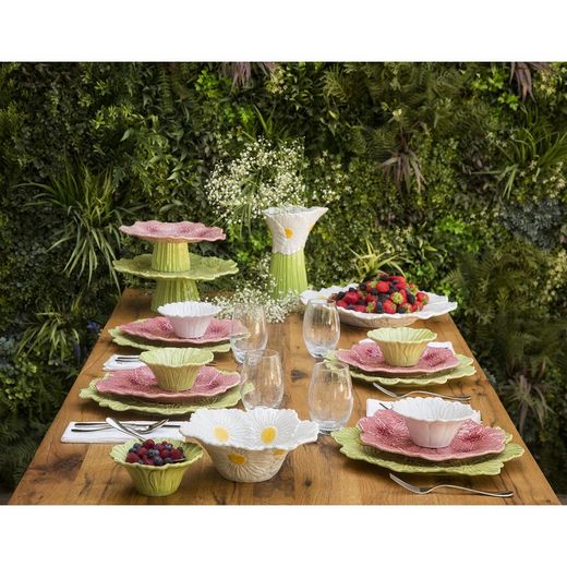 Soporte para tartas S Dalia de loza en rosa y verde, 31 x 28 x 10 cm | María Flor