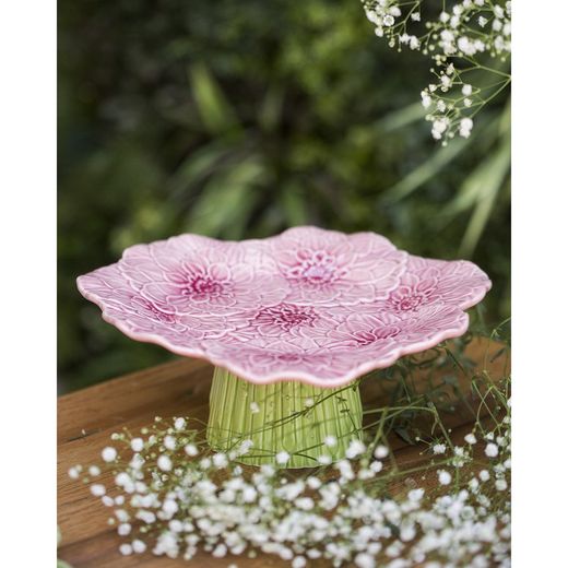 Soporte para tartas S Dalia de loza en rosa y verde, 31 x 28 x 10 cm | María Flor