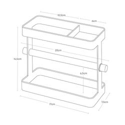 Soporte para utensilios de cocina de acero y madera en blanco y natural, 20 x 7,5 x 14,5 cm | Tosca