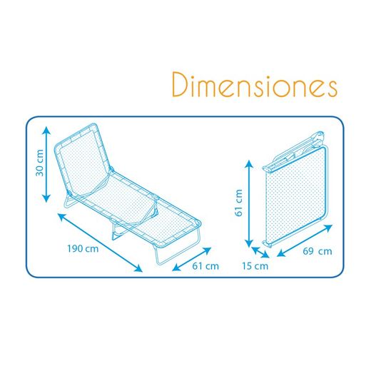 3-foot superbed in textileine and aluminum structure, 190x61x30 cm