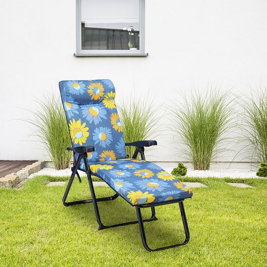 Super espreguiçadeira de 6 posições com apoio de cabeça e pés anatômicos, acolchoamento de 5 cm e estrutura de aço, 132x62x114 cm