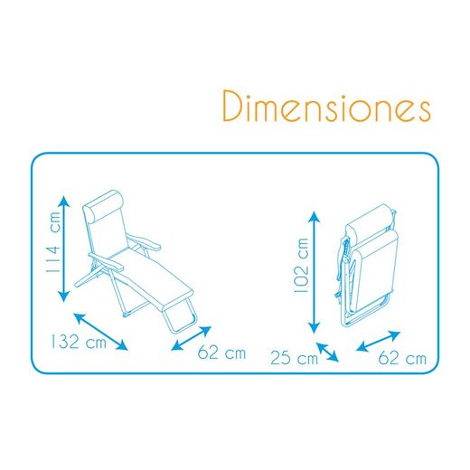 Super espreguiçadeira de 6 posições com apoio de cabeça e pés anatômicos, acolchoamento de 5 cm e estrutura de aço, 132x62x114 cm