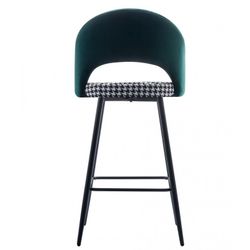 Cleo hög pall med ryggstöd i grön sammet och metall/Houndstooth, 52x47x108 cm