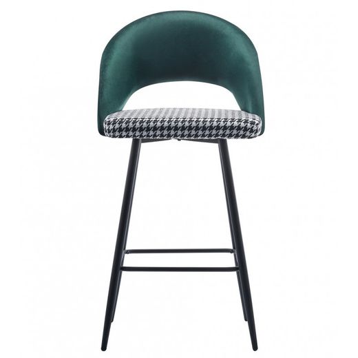 Cleo hög pall med ryggstöd i grön sammet och metall/Houndstooth, 52x47x108 cm