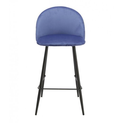 Magda hög pall med ryggstöd i sammet och blå/svart metall, 47x50x96 cm