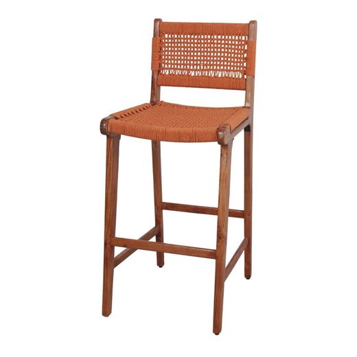 Taburete alto de cuerda sintética y madera en naranja, 46 x 58 x 110 cm | Patsy
