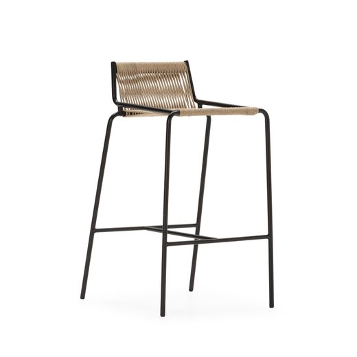 Taburete alto de cuerda y metal en crema, 46 x 47 x 80 cm | Emily