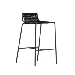 Hoher Hocker aus Seil und Metall, schwarz, 46 x 47 x 80 cm | Emily
