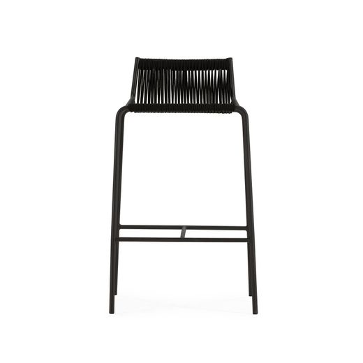 Hoher Hocker aus Seil und Metall, schwarz, 46 x 47 x 80 cm | Emily
