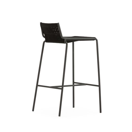 Hoher Hocker aus Seil und Metall, schwarz, 46 x 47 x 80 cm | Emily