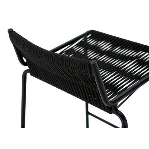 Hoher Hocker aus Seil und Metall, schwarz, 46 x 47 x 80 cm | Emily