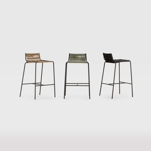 Hoher Hocker aus Seil und Metall, schwarz, 46 x 47 x 80 cm | Emily