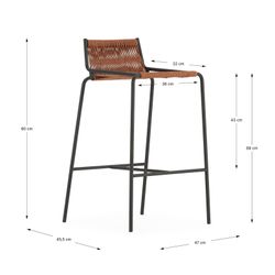 Hoher Hocker aus Seil und Metall in Terrakotta, 45,5 x 47 x 80 cm | Emily