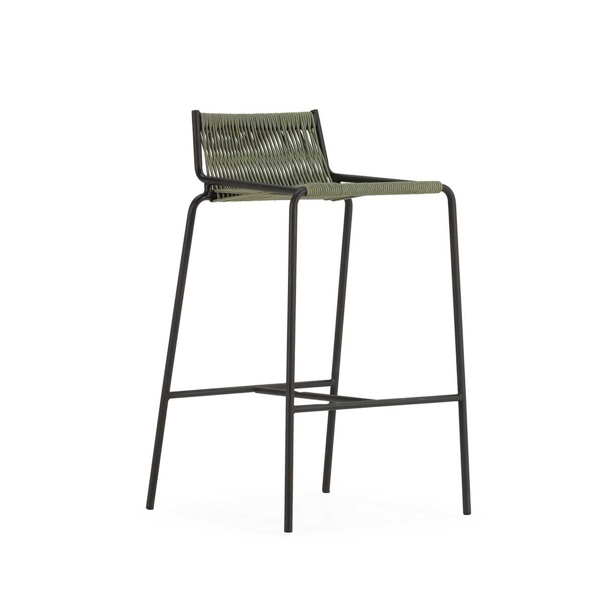 Taburete alto de cuerda y metal en verde menta, 46 x 47 x 80 cm | Emily