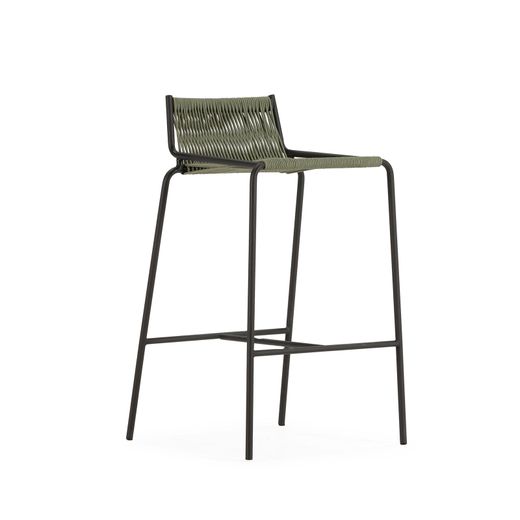 Taburete alto de cuerda y metal en verde menta, 46 x 47 x 80 cm | Emily