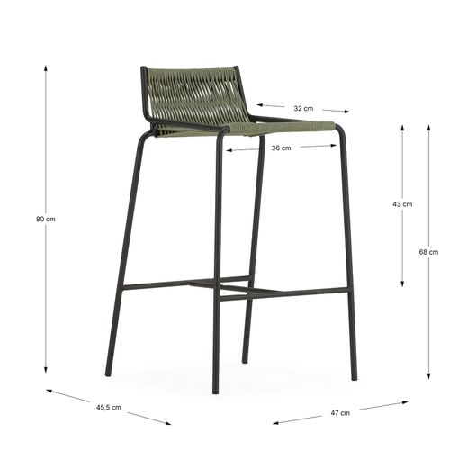 Hoher Hocker aus Seil und Metall in Mintgrün, 46 x 47 x 80 cm | Emily