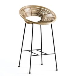 Hög pall i järn och natur/svart flätning, 55 x 52 x 95 cm