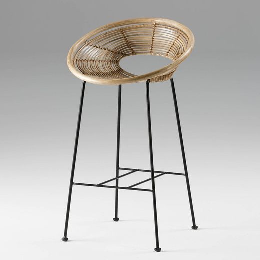 Hög pall i järn och natur/svart flätning, 55 x 52 x 95 cm