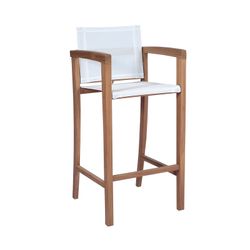 Sgabello alto da giardino in legno di teak e Batyline in naturale e bianco, 55 x 57 x 112 cm | Candon