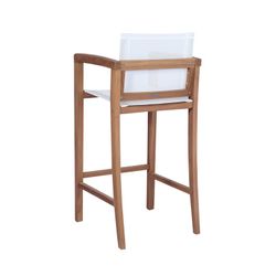 Sgabello alto da giardino in legno di teak e Batyline in naturale e bianco, 55 x 57 x 112 cm | Candon