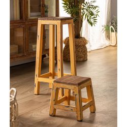 Taburete alto de madera de mango en marrón, 30 x 30 x 71 cm | Sauris