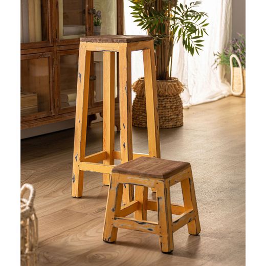 Taburete alto de madera de mango en marrón, 30 x 30 x 71 cm | Sauris