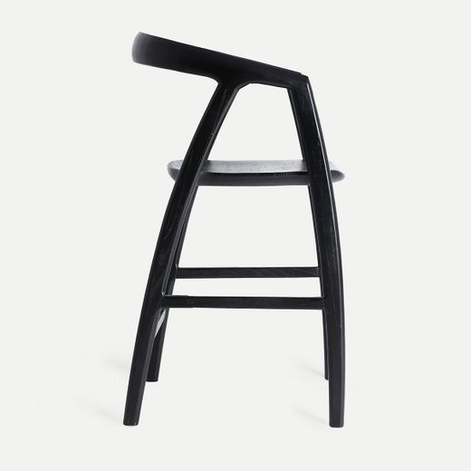Taburete alto de madera de olmo en negro, 52 x 46 x 97 cm | Hasloch
