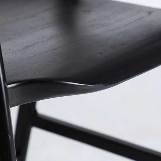 Taburete alto de madera de olmo en negro, 52 x 46 x 97 cm | Hasloch