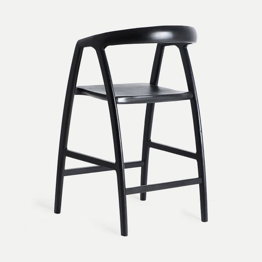 Taburete alto de madera de olmo en negro, 52 x 46 x 97 cm | Hasloch