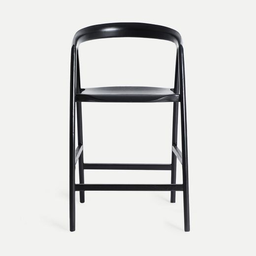 Taburete alto de madera de olmo en negro, 52 x 46 x 97 cm | Hasloch