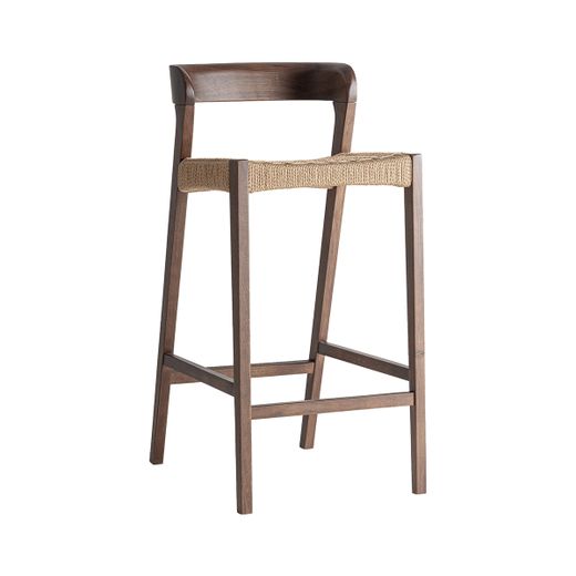 Taburete alto de madera de roble y fibra natural en marrón, 45 x 53 x 96 cm | Flaeh