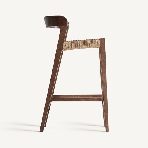 Taburete alto de madera de roble y fibra natural en marrón, 45 x 53 x 96 cm | Flaeh