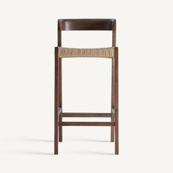 Taburete alto de madera de roble y fibra natural en marrón, 45 x 53 x 96 cm | Flaeh