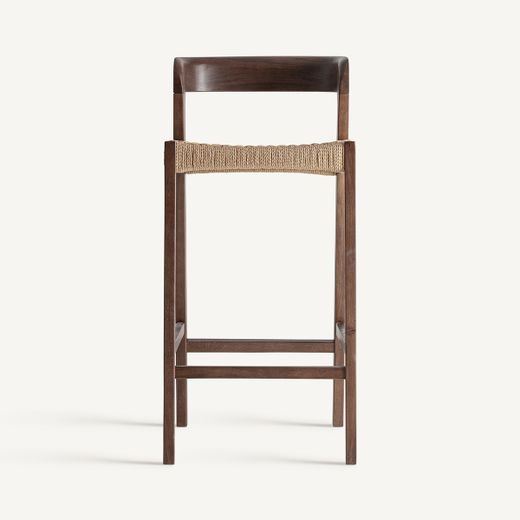 Taburete alto de madera de roble y fibra natural en marrón, 45 x 53 x 96 cm | Flaeh