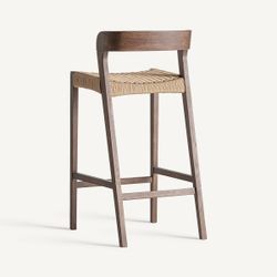 Taburete alto de madera de roble y fibra natural en marrón, 45 x 53 x 96 cm | Flaeh