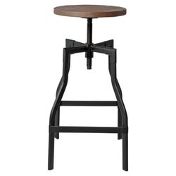 Hög pall i trä och stål i svart och natur, 36 x 36 x 63-77 cm | Stoner