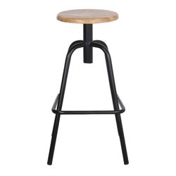 High stool in wood and steel in black and natural, 42 x 42 x 75 cm | Sanderson