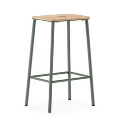 Wysoki stołek z drewna i metalu w kolorze akwamarynowym, 30 x 42 x 65 cm | Abba