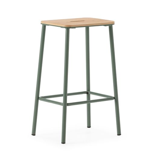 Taburete alto de madera y metal en aguamarina, 30 x 42 x 65 cm | Abba