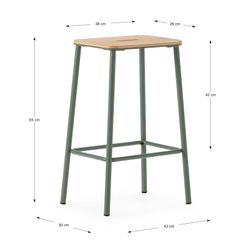 Wysoki stołek z drewna i metalu w kolorze akwamarynowym, 30 x 42 x 65 cm | Abba
