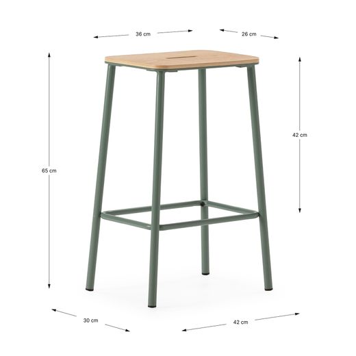 Wysoki stołek z drewna i metalu w kolorze akwamarynowym, 30 x 42 x 65 cm | Abba