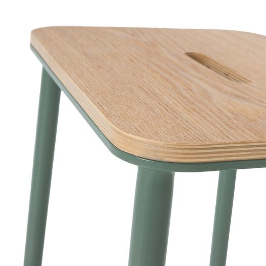 Wysoki stołek z drewna i metalu w kolorze akwamarynowym, 30 x 42 x 65 cm | Abba