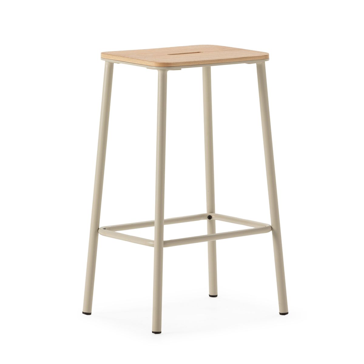 Taburete alto de madera y metal en beige, 30 x 42 x 65 cm | Abba