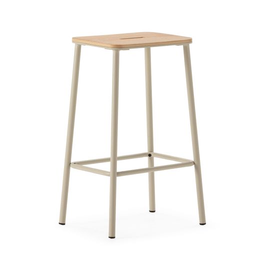 Taburete alto de madera y metal en beige, 30 x 42 x 65 cm | Abba