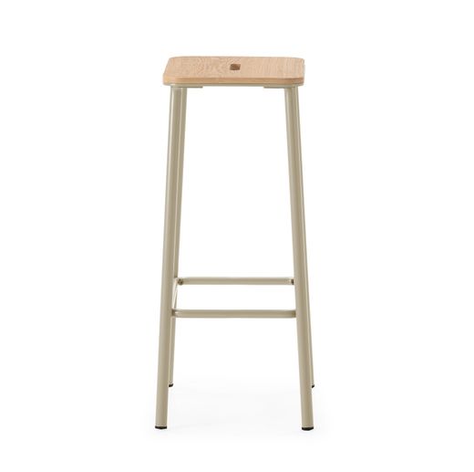 Wysoki stołek z drewna i metalu w kolorze beżowym, 30 x 42 x 65 cm | Abba